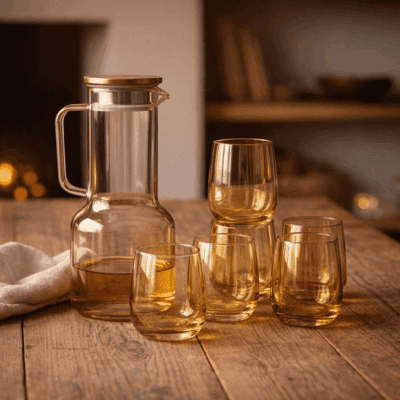 Jarra + Vasos de Vidrio Largo Premium