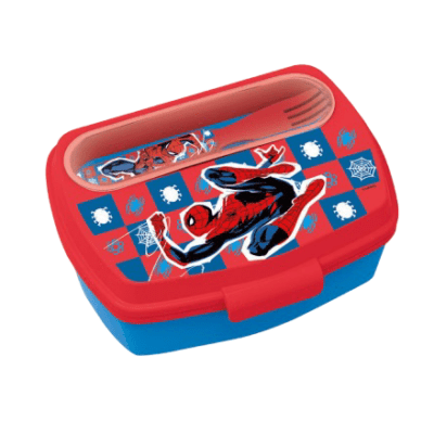 Sandwichera rectangular con cubiertos Spiderman