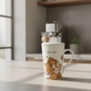 Taza Alta Jerry con tapa y cuchara 350 ml (Blanca)