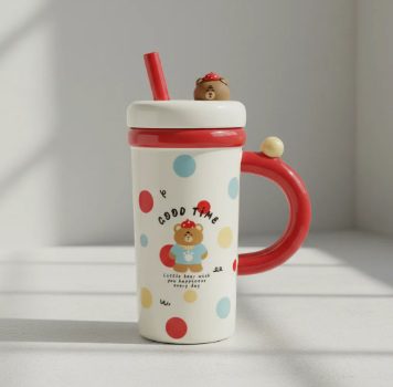 Taza alta con tapa y sorbete Ositos 500ml