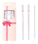 Set de 2 sorbetes de vidrio con forma de corazón + cepillo limpiador