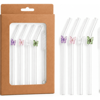 Set de 4 sorbetes de vidrio + cepillo limpiador